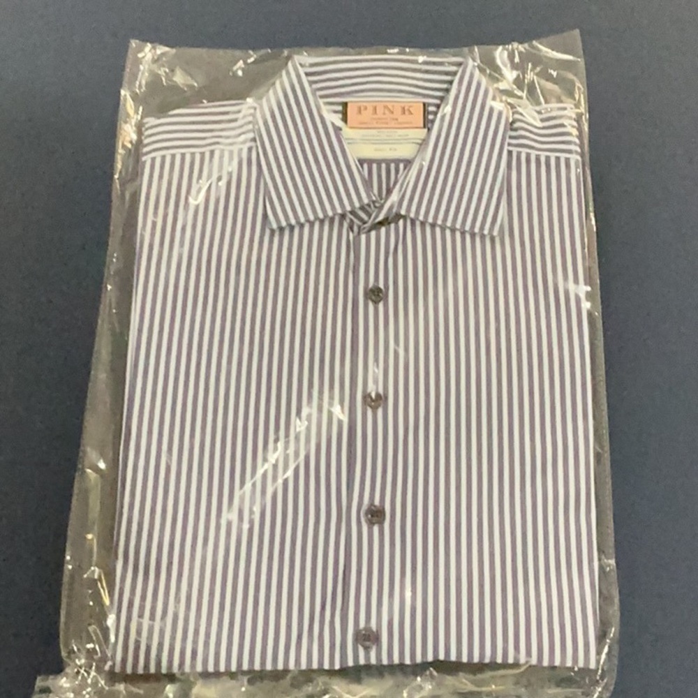 Thomas Pink Striped Slim Fit Shirt  w/ French Cuff